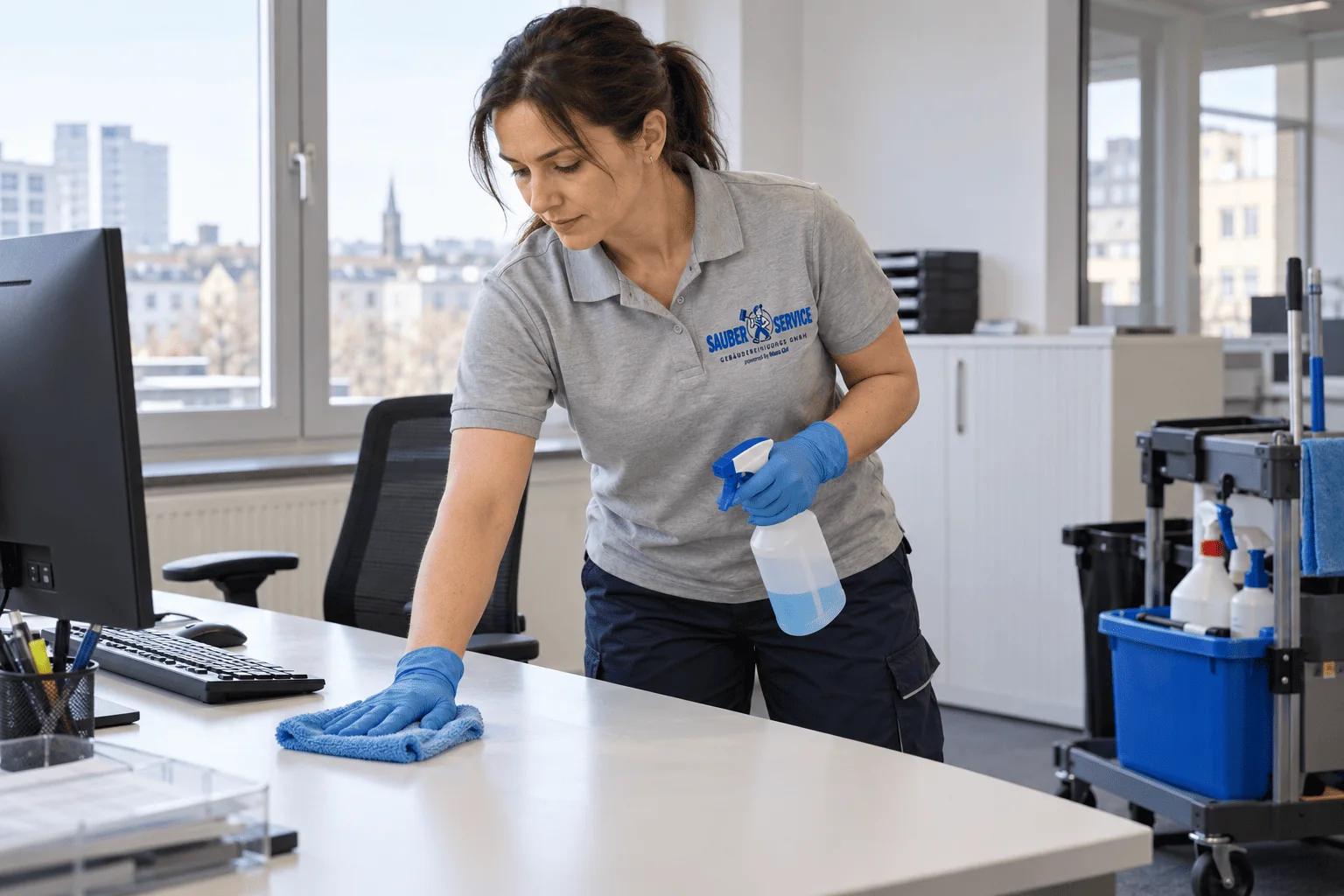 Büroreinigung durch Sauber Service – Reinigung eines Schreibtischs
